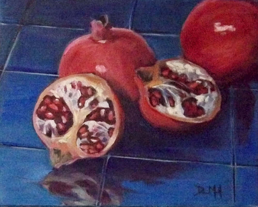 Pomegranates on Blue Tile